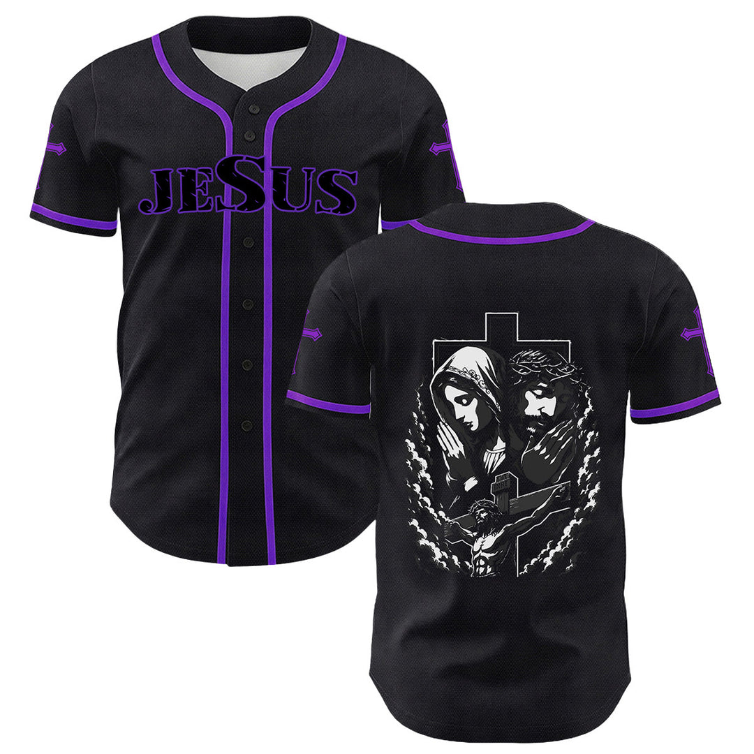 Christianartworkshop Jesus Virgin Mary Crucifix Cross Christian Unisex Baseball Jersey - Purple - 5XL - image 24