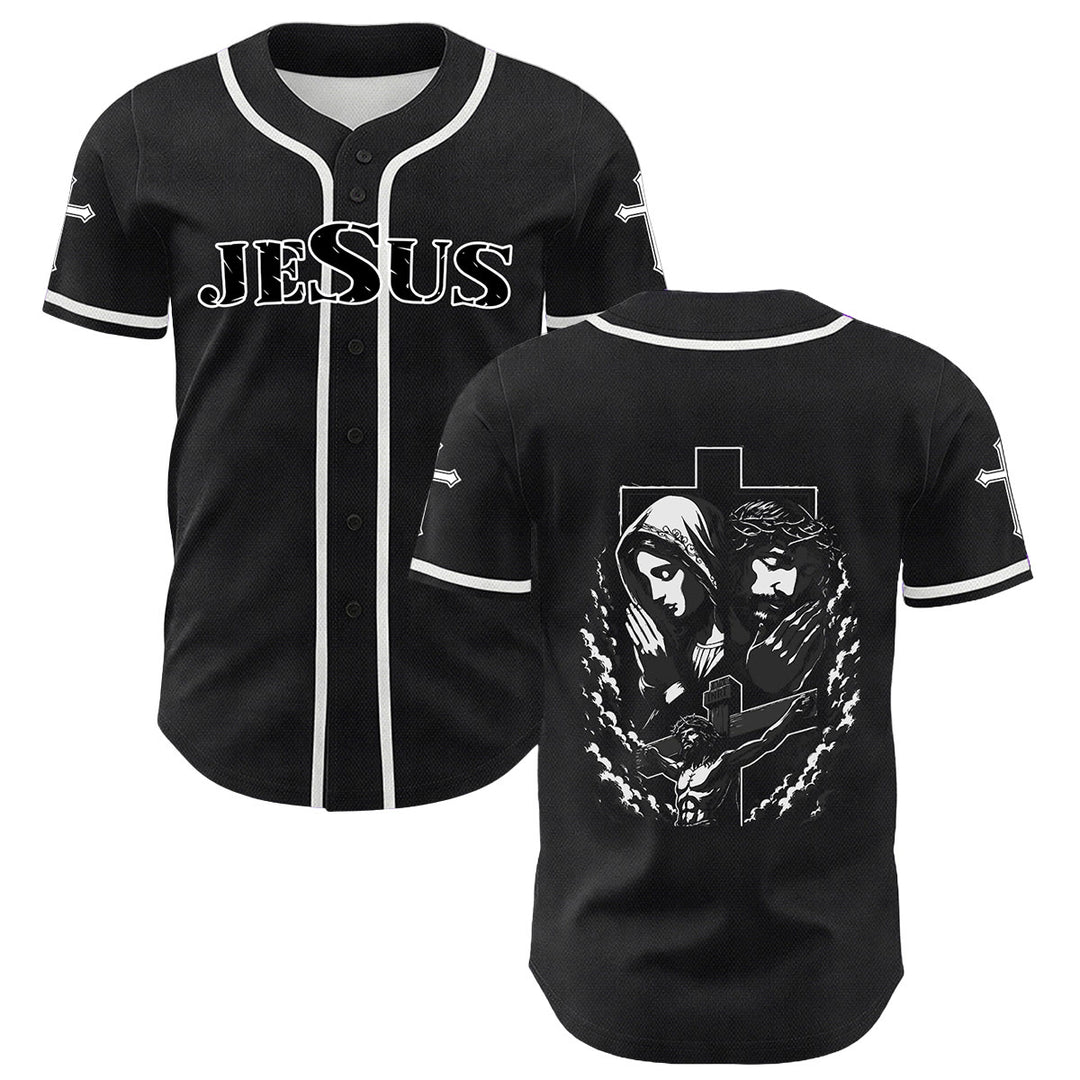 Christianartworkshop Jesus Virgin Mary Crucifix Cross Christian Unisex Baseball Jersey - White - 5XL - image 0