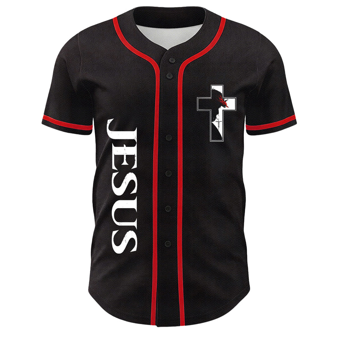 Christian Virgin Mary Jesus Crucifix Cross Graphic Baseball Jersey - image 2