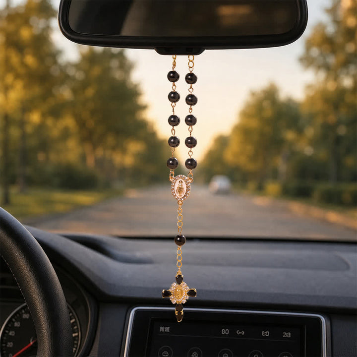 Christianartworkshop Multi-Color Stained Glass Pocket Car Rosary With Jeweled Our Lady of Guadalupe Cross - image 7