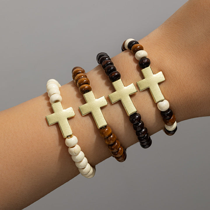Christianartworkshop Natural Wooden Bead Cross Stretch Bracelet: Emblem of Stable Heavenly Shelter - F - image 5