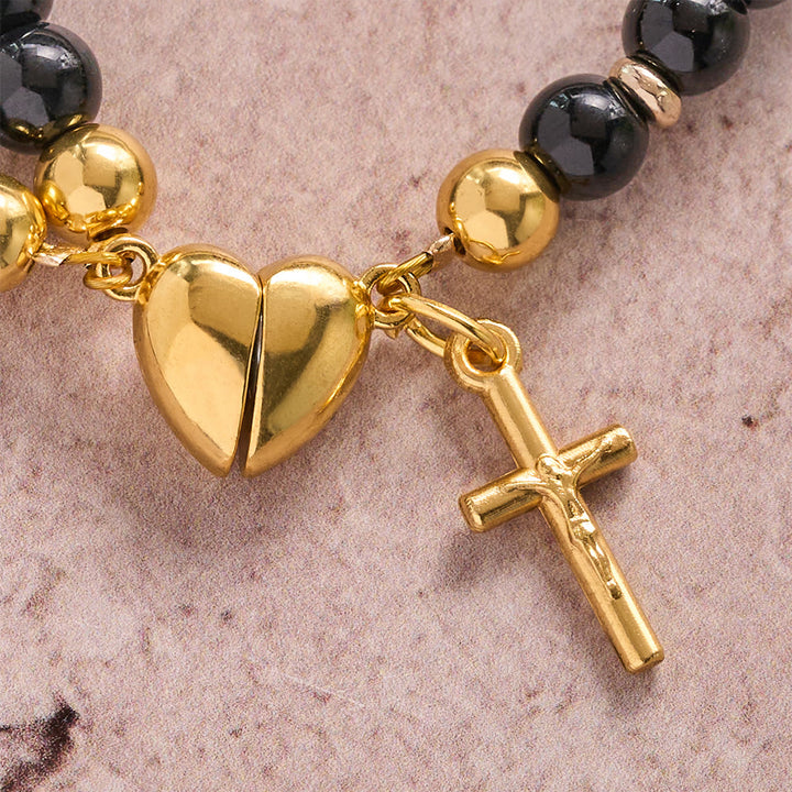 Christianartworkshop Round Bead Wrap Bracelet With Cross & Holy Medal: Emblem of Pure Heavenly Mercy - image 6