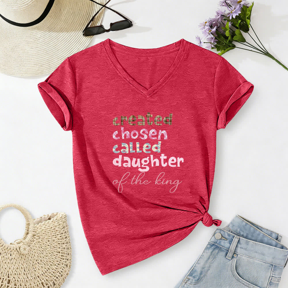 Christianartworkshop Chosen Daughter Graphic Heather Charcoal Women's V Neck Tee - Red - 2XL - image 22