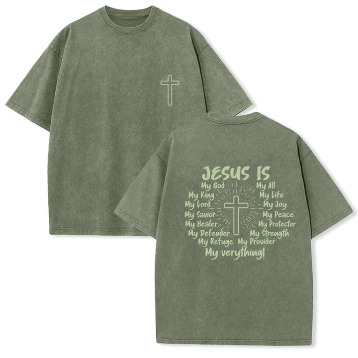Christianartworkshop Jesus Is Cross Back Print Oversized Washed T-Shirt - Army Green - 4XL - image 3