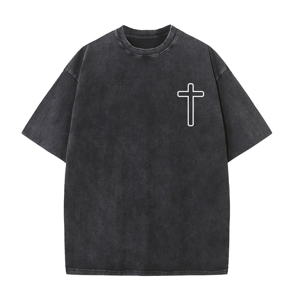 Christianartworkshop Jesus Is Cross Back Print Oversized Washed T-Shirt - image 2