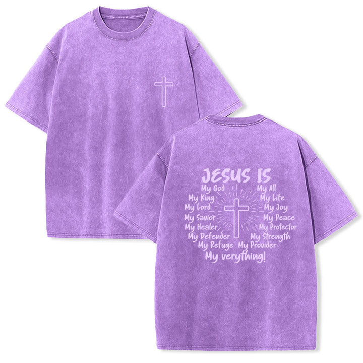 Christianartworkshop Jesus Is Cross Back Print Oversized Washed T-Shirt - Purple - 4XL - image 21