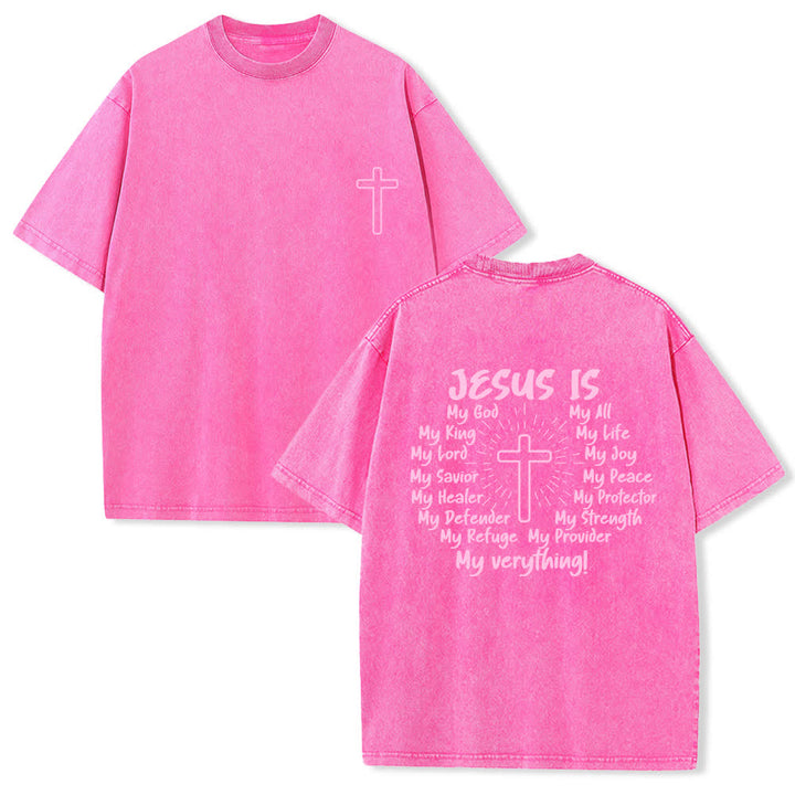 Christianartworkshop Jesus Is Cross Back Print Oversized Washed T-Shirt - Pink - 4XL - image 24
