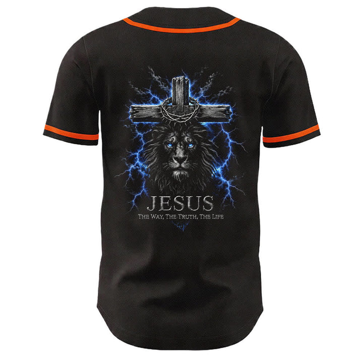 Christianartworkshop Jesus Lion Lightning Black Baseball Jersey - image 7