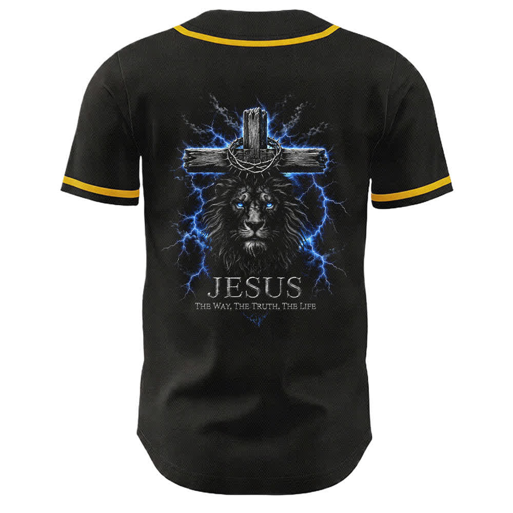 Christianartworkshop Jesus Lion Lightning Black Baseball Jersey - image 4