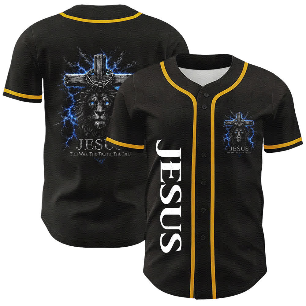 Christianartworkshop Jesus Lion Lightning Black Mesh Baseball Jersey - Yellow - 5XL - image 3