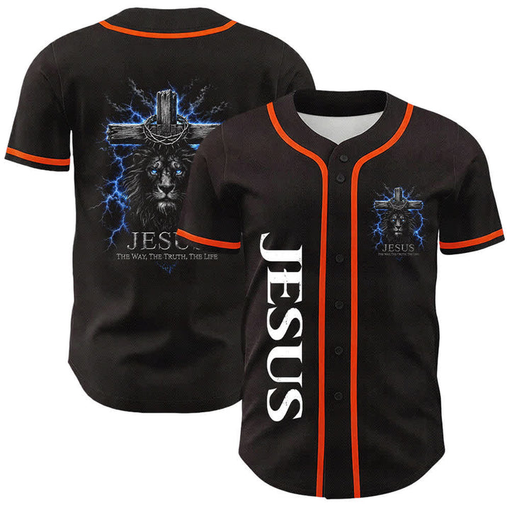 Christianartworkshop Jesus Lion Lightning Black Baseball Jersey - Orange - 5XL - image 6