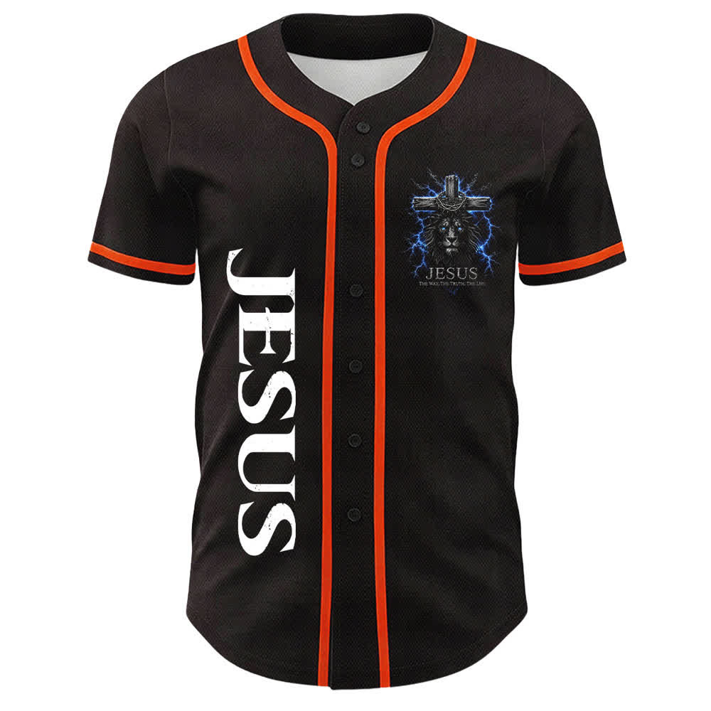 Christianartworkshop Jesus Lion Lightning Black Baseball Jersey - image 8