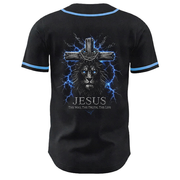 Christianartworkshop Jesus Lion Lightning Black Mesh Baseball Jersey - image 1