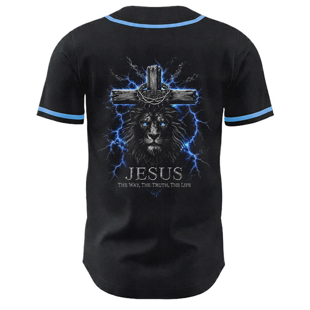 Christianartworkshop Jesus Lion Lightning Black Baseball Jersey - image 1