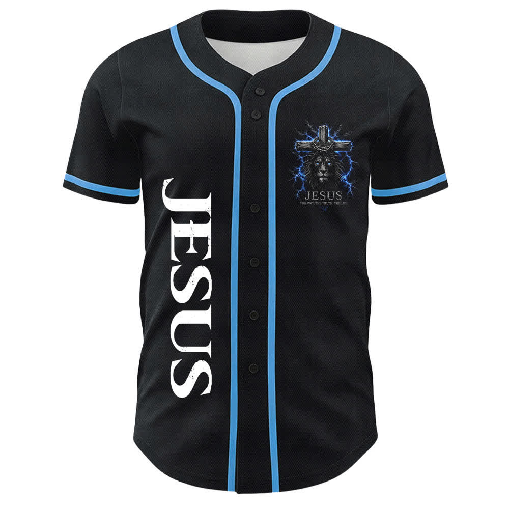 Christianartworkshop Jesus Lion Lightning Black Mesh Baseball Jersey - image 2