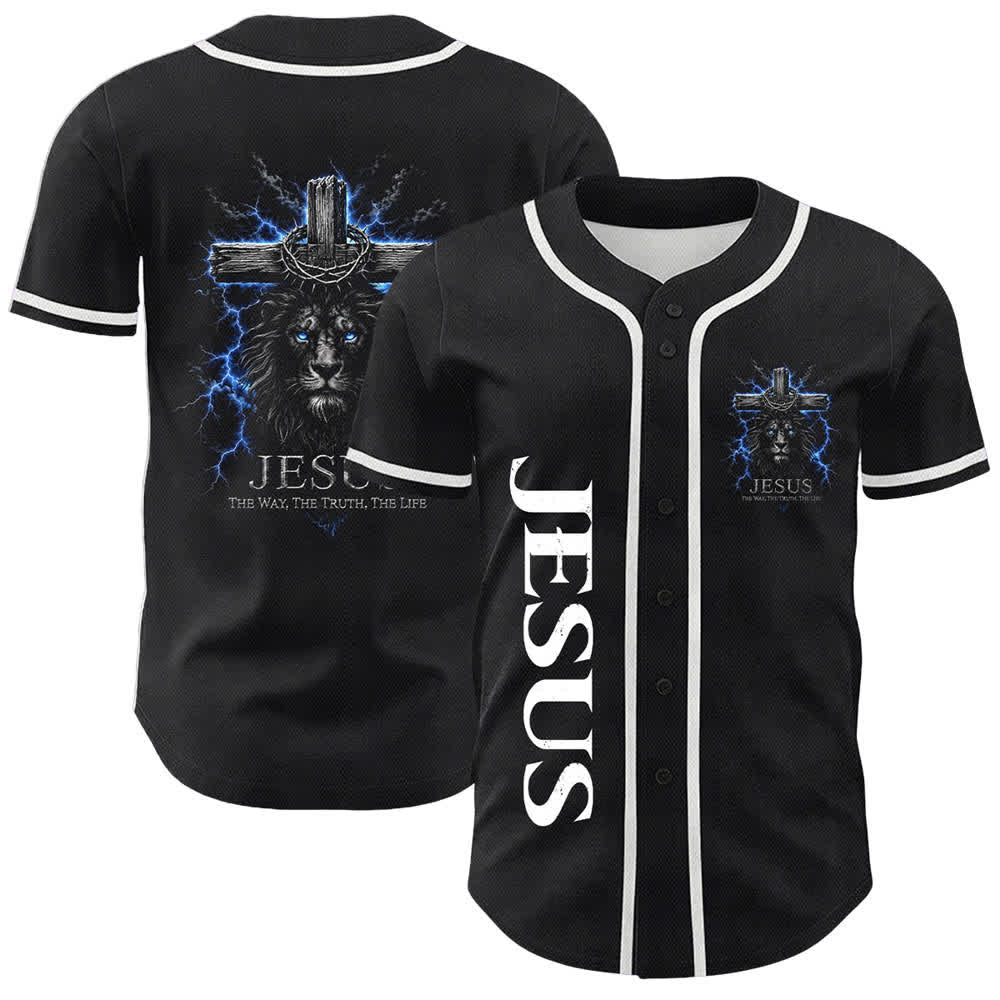 Christianartworkshop Jesus Lion Lightning Black Baseball Jersey - White - 5XL - image 15
