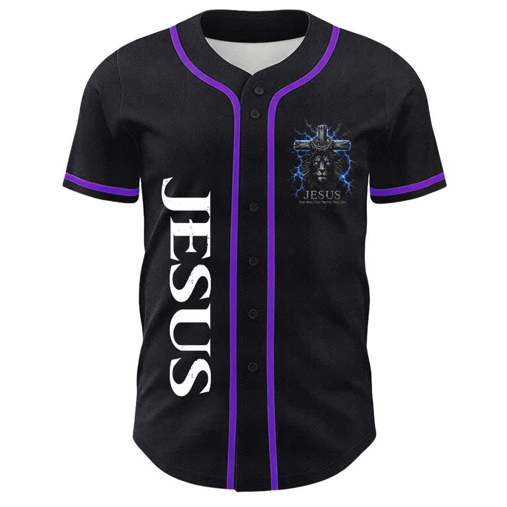 Christianartworkshop Jesus Lion Lightning Black Mesh Baseball Jersey - image 23