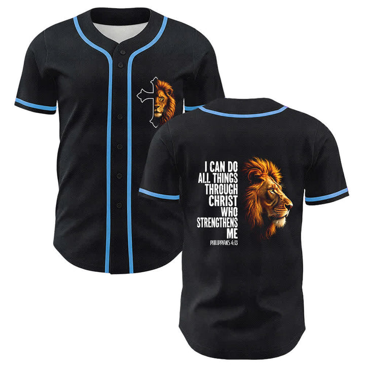 Christianartworkshop Lion Of Strength Philippians 4:13 Black Gold Baseball Jersey - Sky Blue - 5XL - image 6