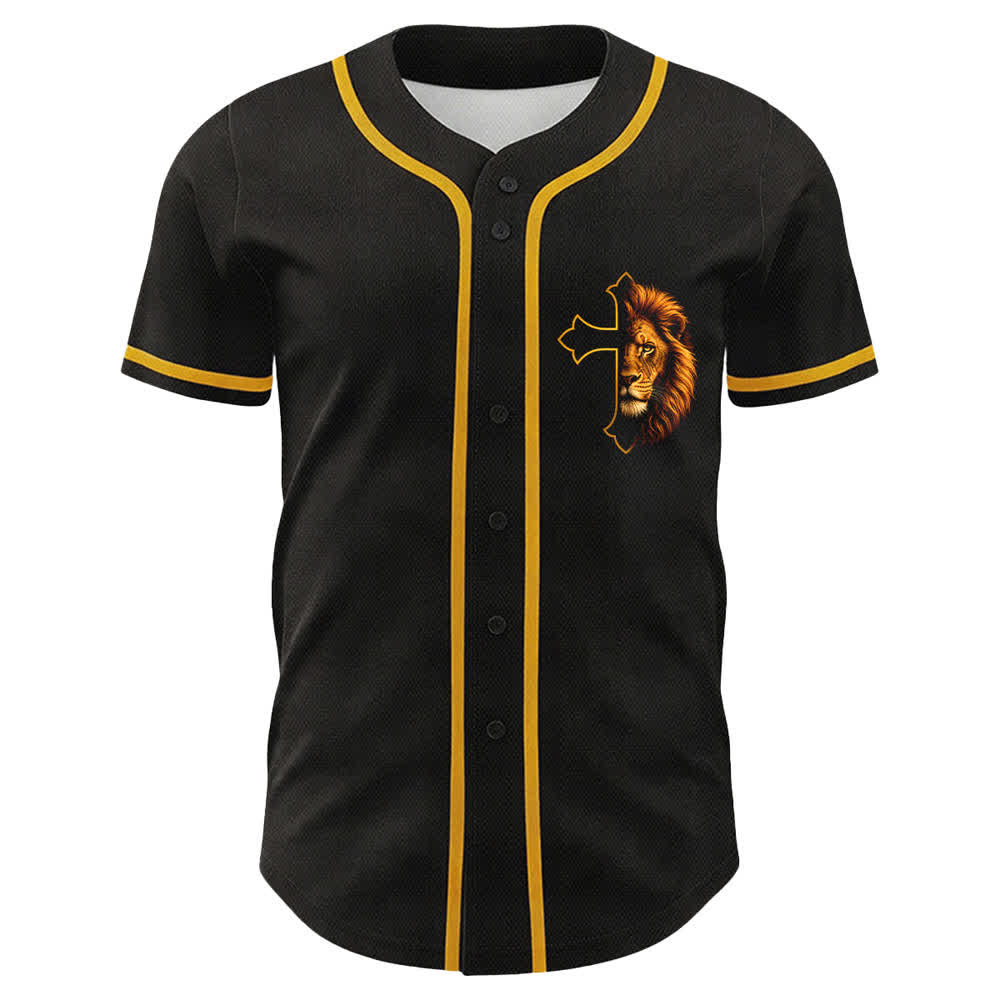 Christianartworkshop Lion Of Strength Philippians 4:13 Black Gold Baseball Jersey - image 2