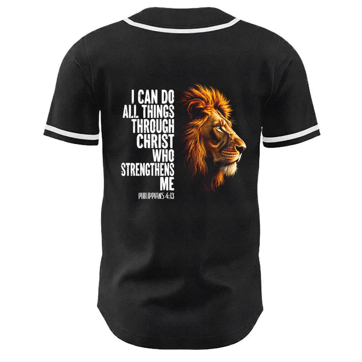 Christianartworkshop Lion Of Strength Philippians 4:13 Black Gold Baseball Jersey - image 25