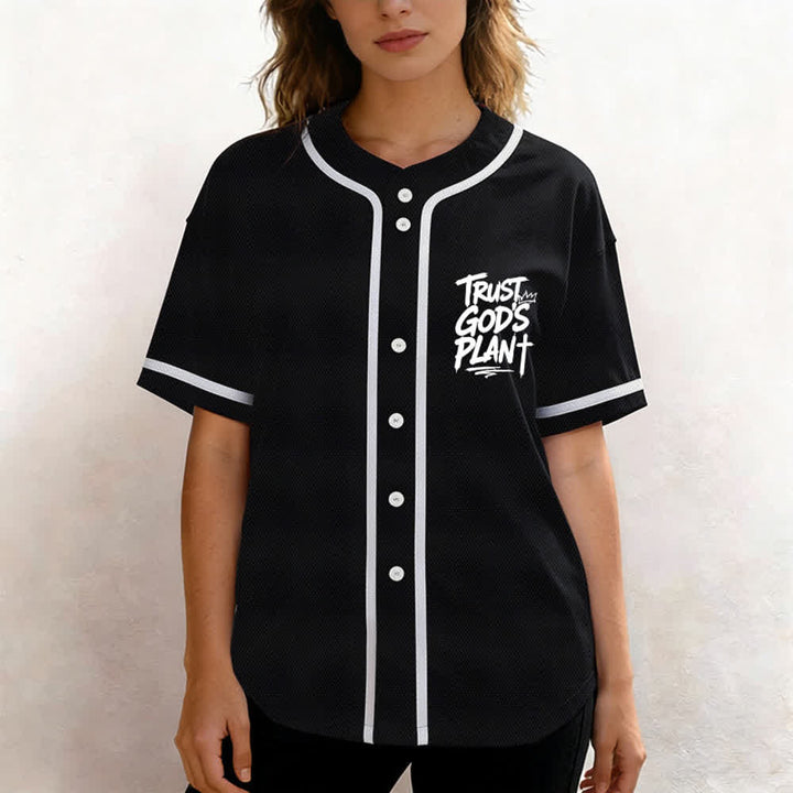 Christianartworkshop Trust God's Plan Mesh Button Up Baseball Jersey - image 3