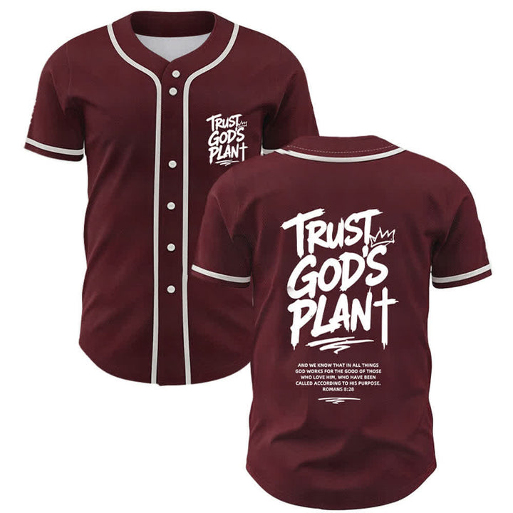 Christianartworkshop Trust God's Plan Mesh Button Up Baseball Jersey - Wine - 5XL - image 7