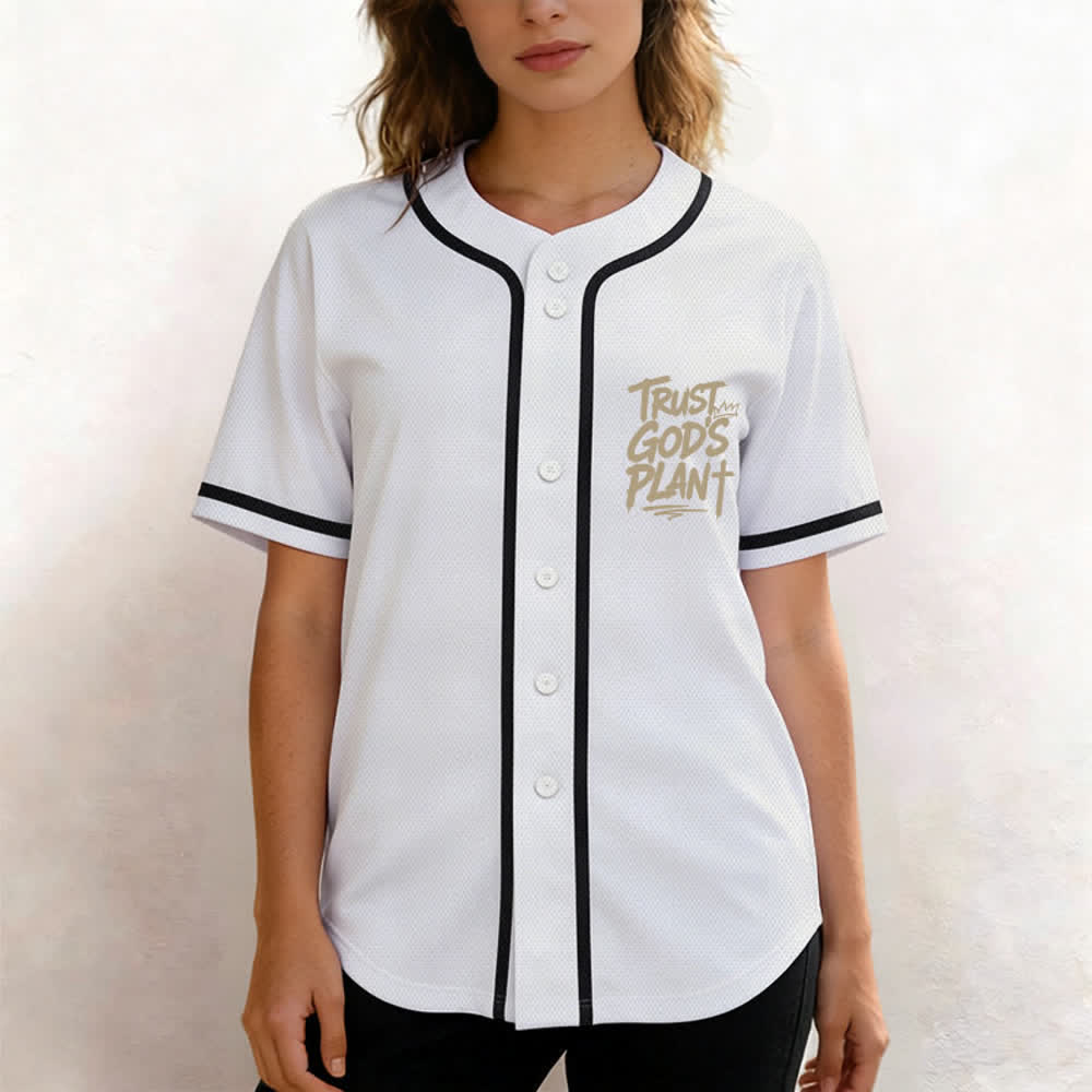 Christianartworkshop Trust God's Plan Button Up Baseball Jersey - image 32
