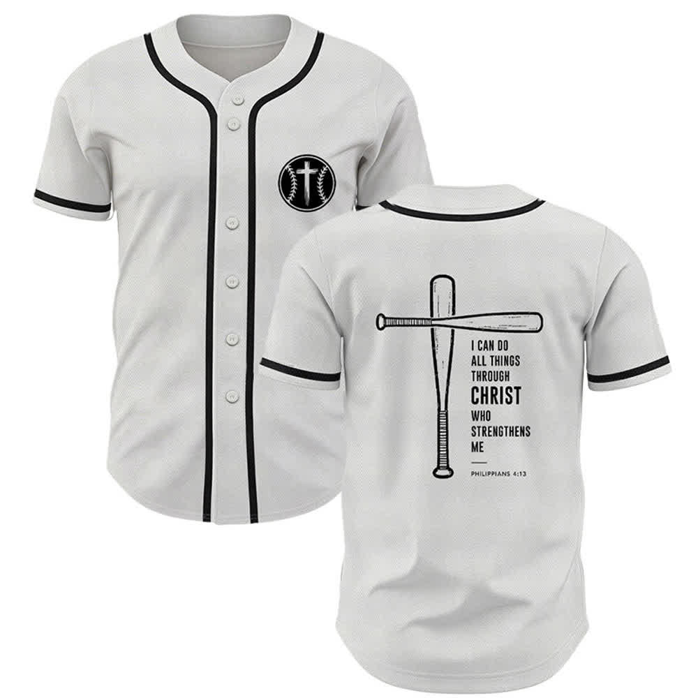 Christianartworkshop I CAN DO ALL THINGS THROUGH CHRIST Baseball Jersey - White - 5XL - image 7