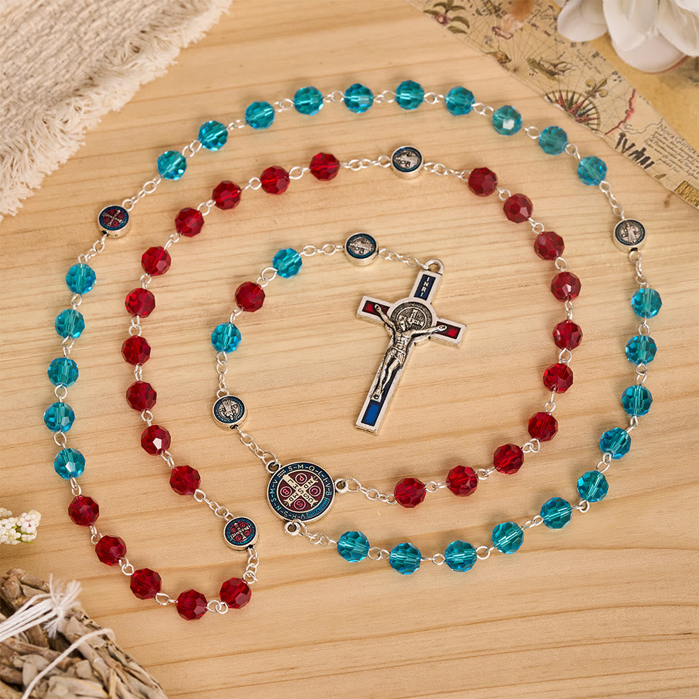 Christianartworkshop Faceted Crystal St. Benedict Rosary With Enamel Crucifix: Emblem of Solid Heavenly Shelter - image 2