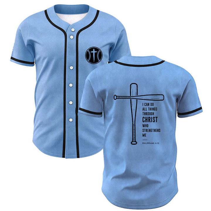 Christianartworkshop I CAN DO ALL THINGS THROUGH CHRIST Baseball Jersey - Sky Blue - 5XL - image 49