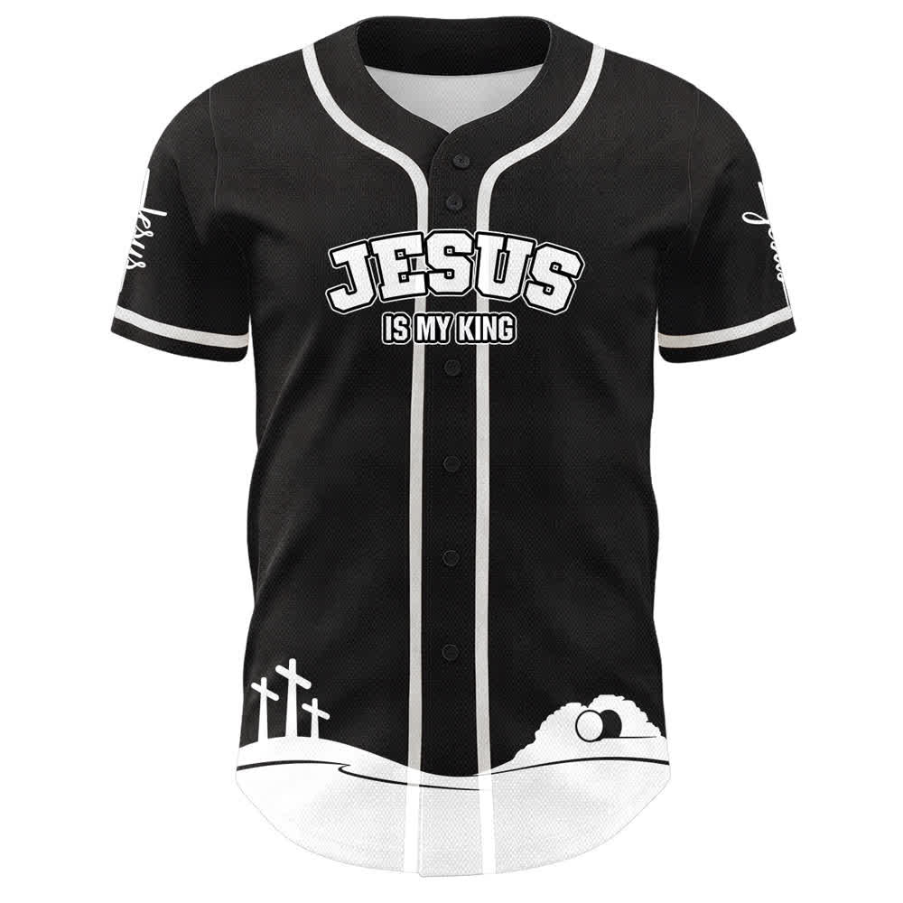Christianartworkshop Jesus Is My King Name & Number Personalized Baseball Jersey - image 5