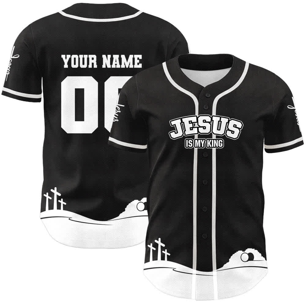 Christianartworkshop Jesus Is My King Name & Number Personalized Baseball Jersey - Name & Number Customized - White - 5XL - image 3