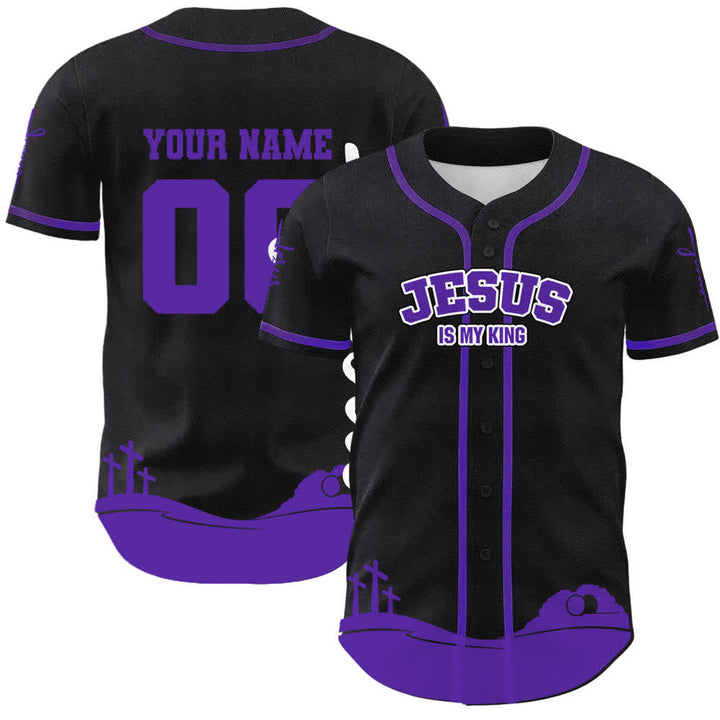 Christianartworkshop Jesus Is My King Name & Number Personalized Baseball Jersey - Name & Number Customized - Purple - 5XL - image 6