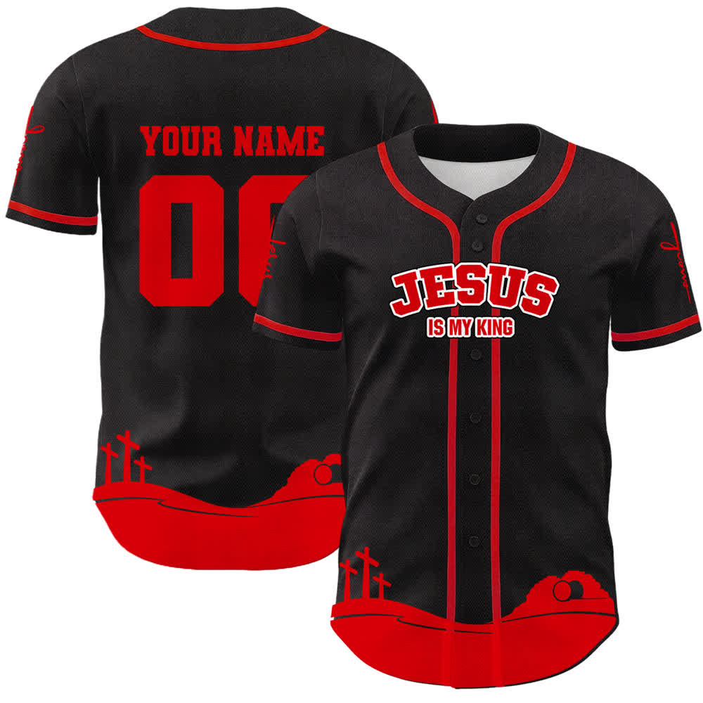 Christianartworkshop Jesus Is My King Name & Number Personalized Baseball Jersey - Name & Number Customized - Red - 5XL - image 15