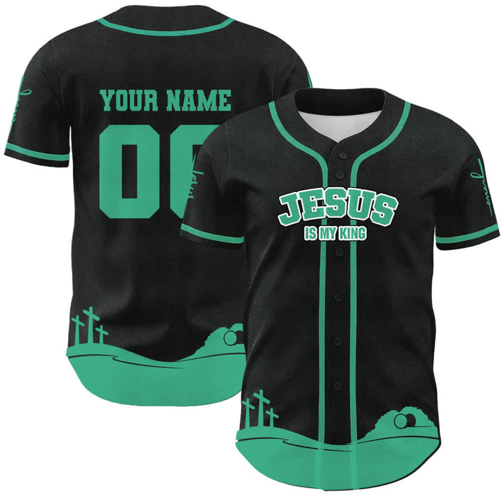 Christianartworkshop Jesus Is My King Name & Number Personalized Baseball Jersey - Name & Number Customized - Lake Blue - 5XL - image 9