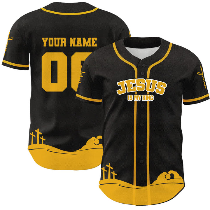 Christianartworkshop Jesus Is My King Name & Number Personalized Baseball Jersey - Name & Number Customized - Yellow - 5XL - image 18
