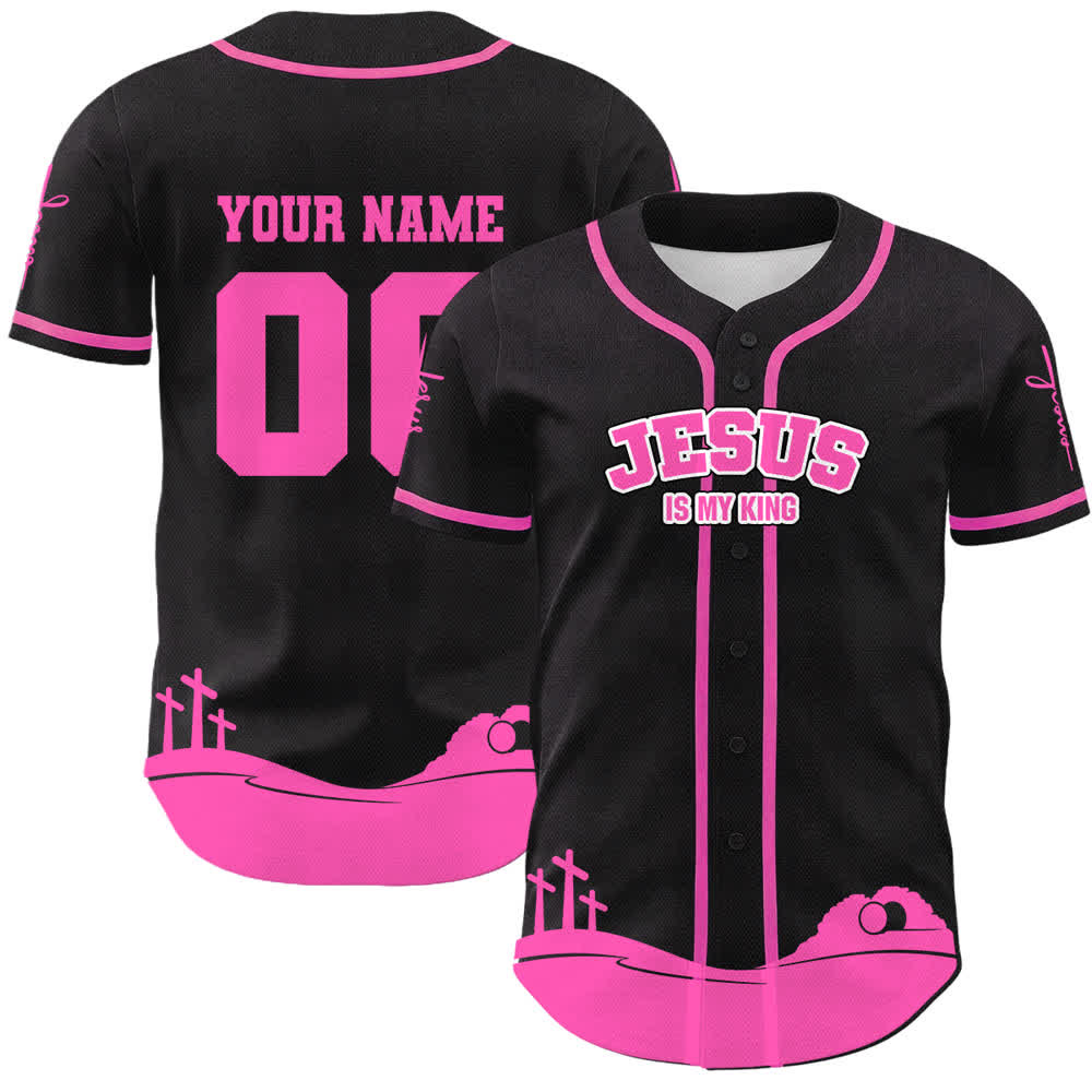 Christianartworkshop Jesus Is My King Name & Number Personalized Baseball Jersey - Name & Number Customized - Pink - 5XL - image 21