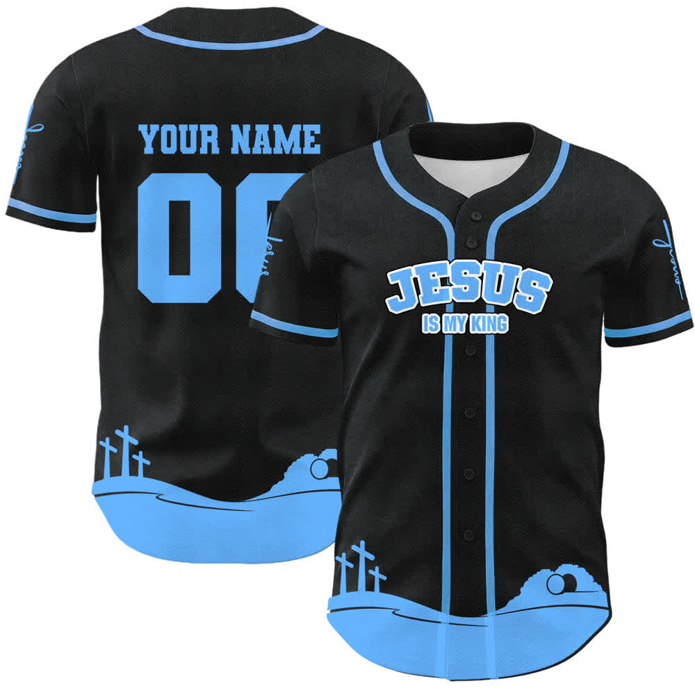 Christianartworkshop Jesus Is My King Name & Number Personalized Baseball Jersey - Name & Number Customized - Sky Blue - 5XL - image 12