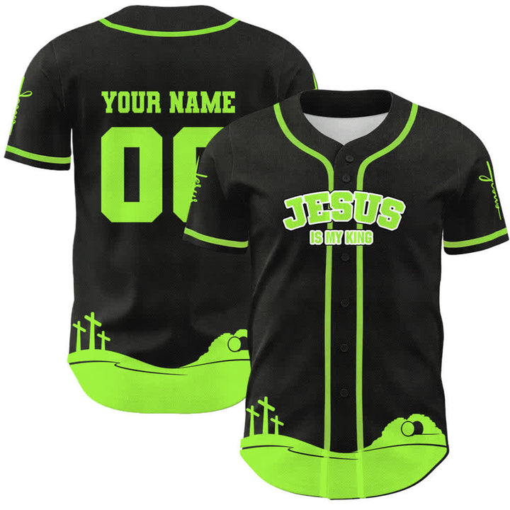 Christianartworkshop Jesus Is My King Name & Number Personalized Baseball Jersey - Name & Number Customized - Green - 5XL - image 24