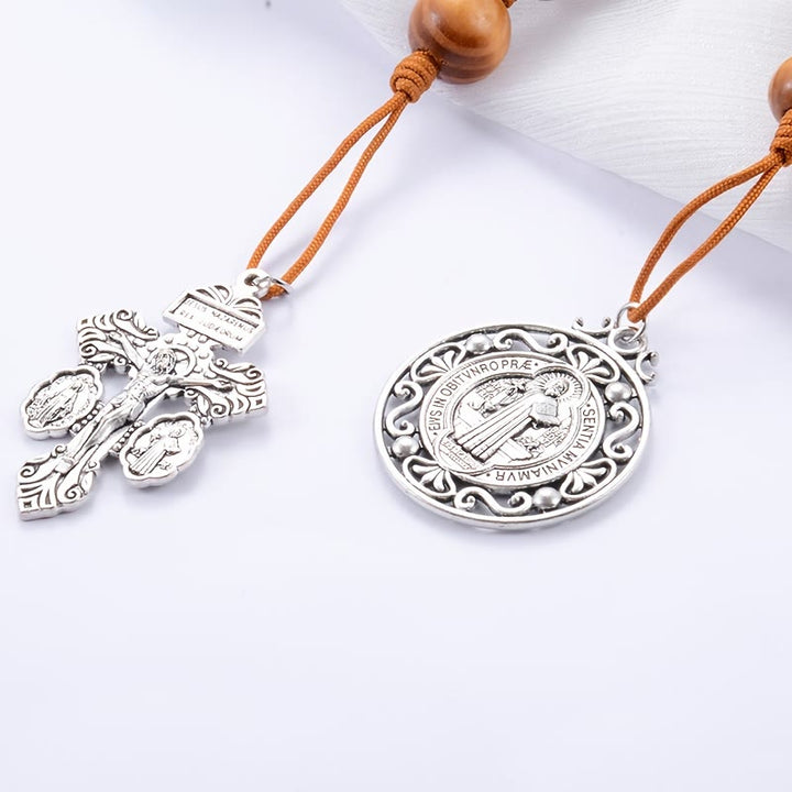 Christianartworkshop Antique Silver Holy Medal Wooden Rosary Car Pendant: Emblem of Gentle Travel Divine Grace - image 6