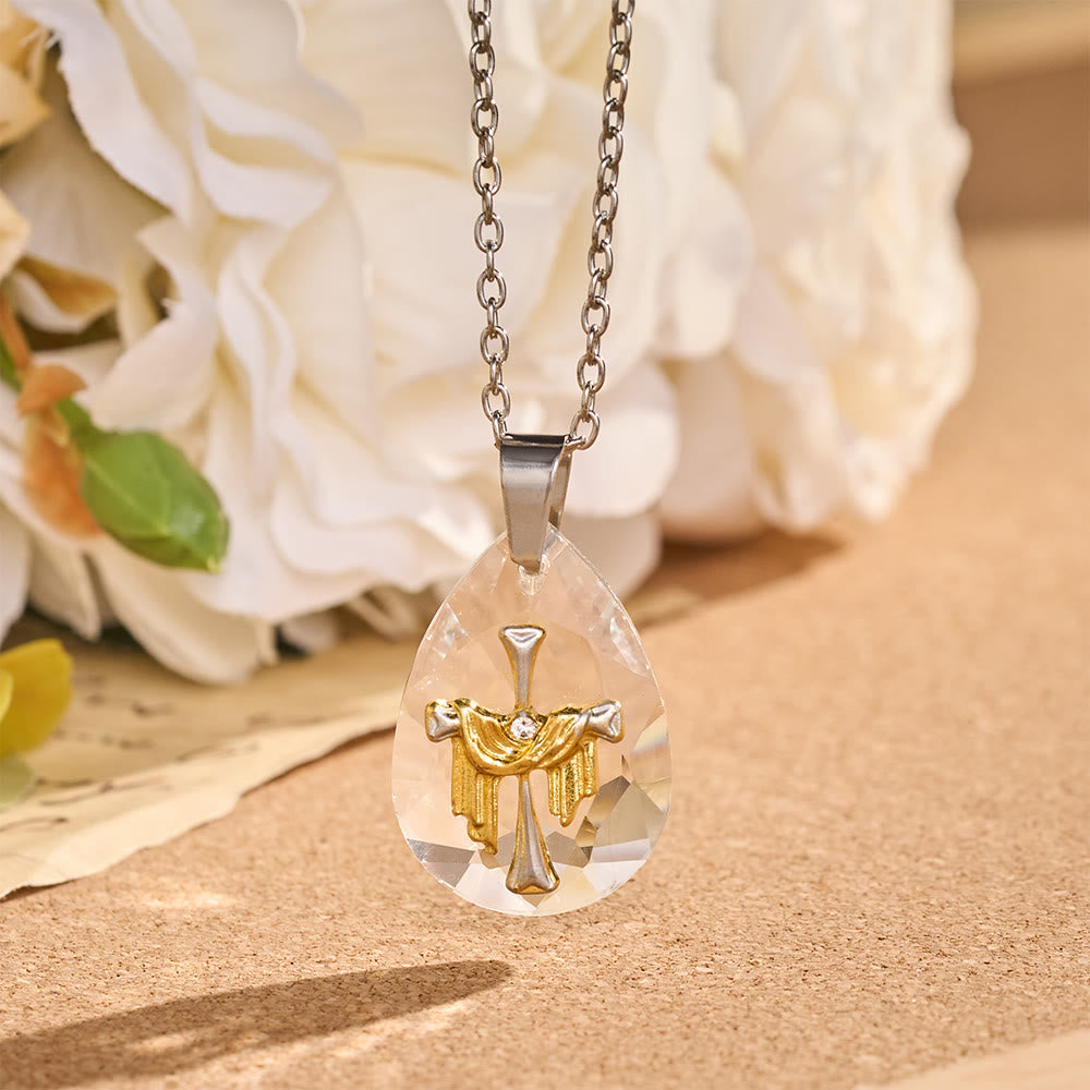 Christianartworkshop Multi-Style Sacred Motif Teardrop Crystal Chain Necklace: Icon of Diversified Devotional Comfort - Two-Tone Drape Cloth Cross - image 3