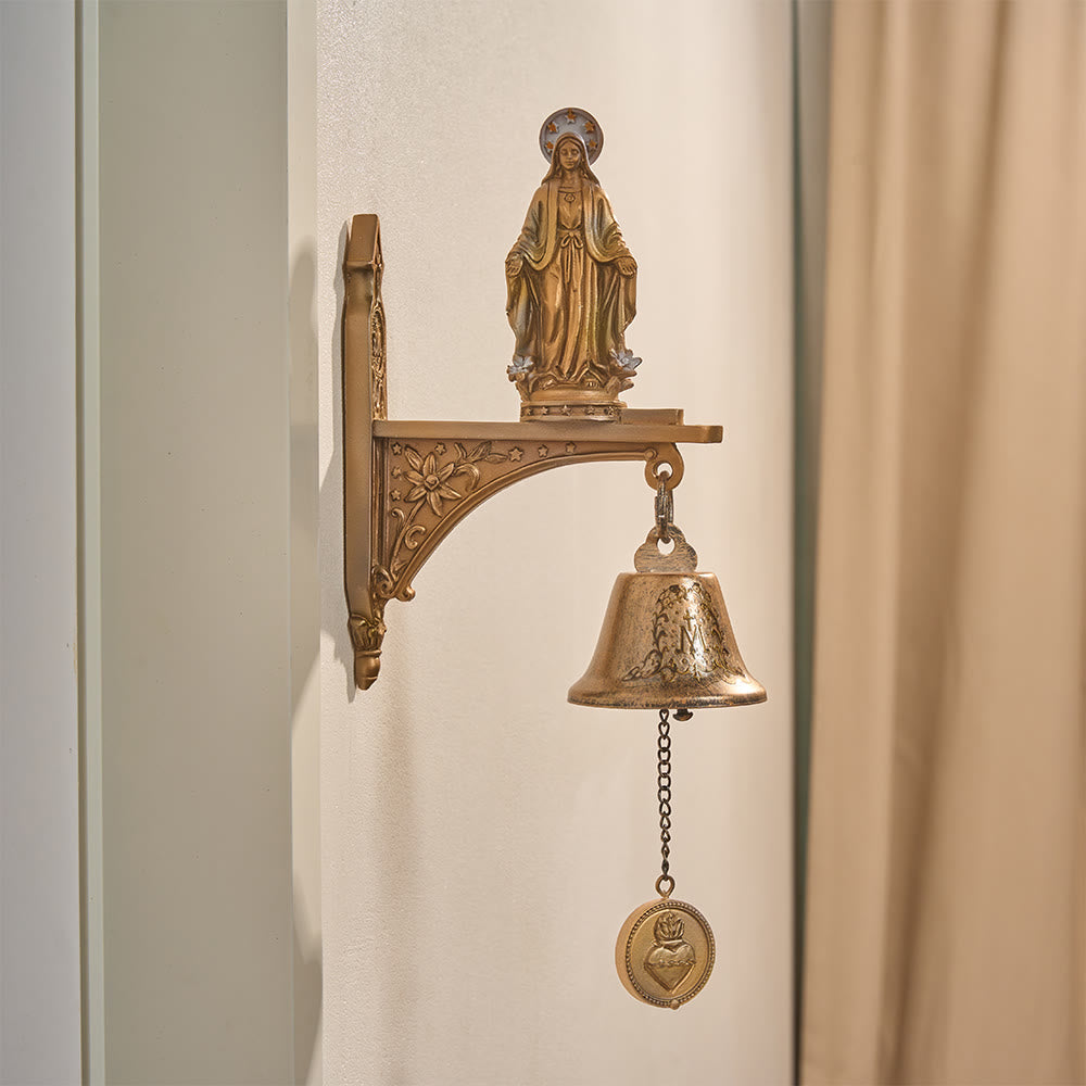 Christianartworkshop Vintage Carved Resin Wall Bell With Our Lady Statue: Emblem of Warm Heavenly Shelte - image 1