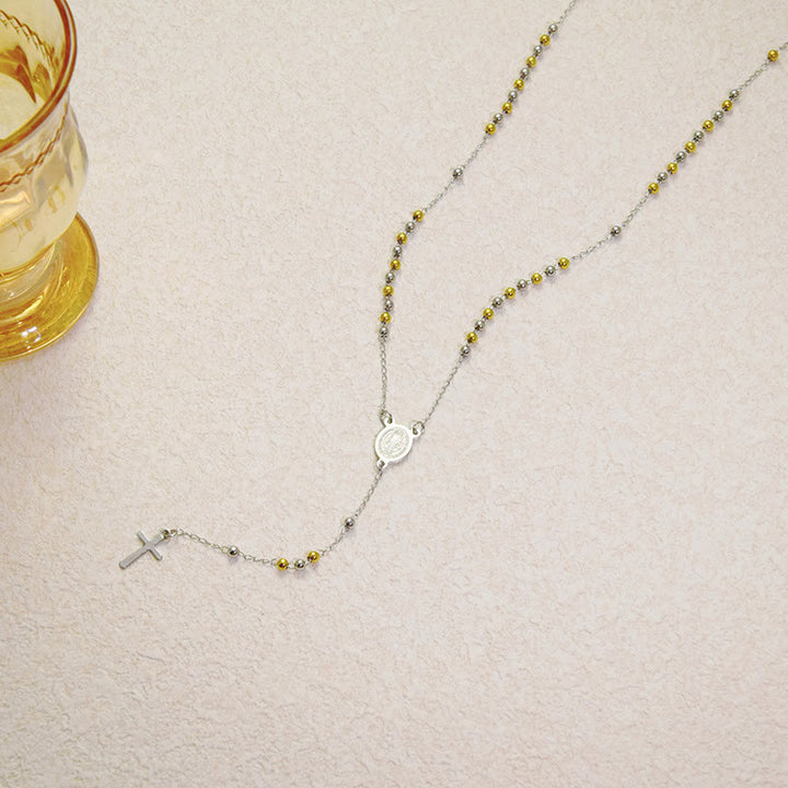 ChristianartworkshopBeaded Layered Chain With Holy Medal & Tiny Cross Pendant: Emblem of Pure Heavenly Devotion - E - image 5
