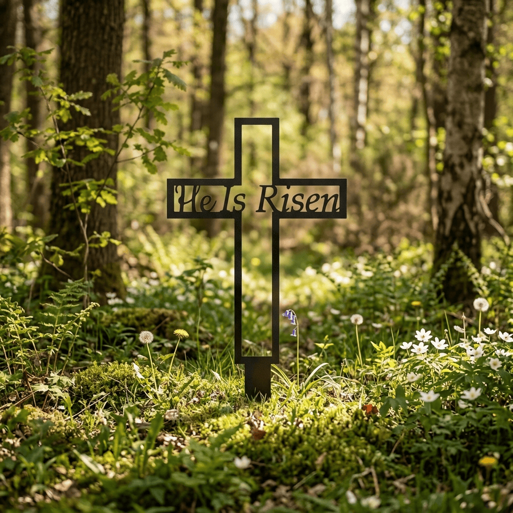 Christianartworkshop Laser Cut Metal Cross Garden Stake With Hollow Heart: Emblem of Eternal Heavenly Remembrance - image 1