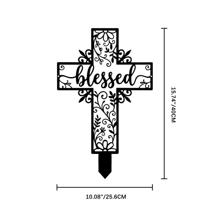 Christianartworkshop Blessed Lettering Hollow Cross Yard Metal Stake: Token of Abiding Divine Favor - 10.08"*15.74"*0.04'' / 25.6*40*0.1cm - image 9