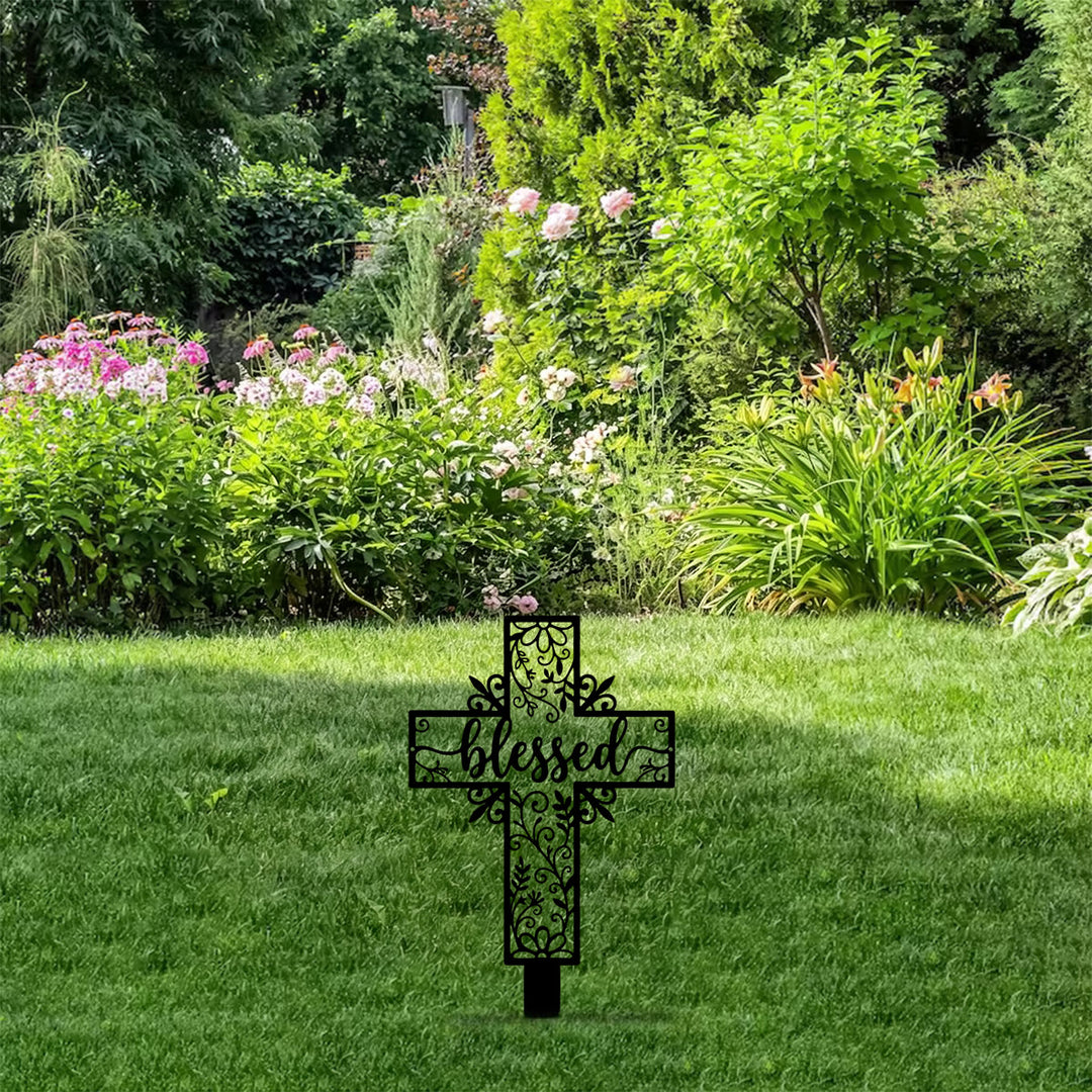 Christianartworkshop Blessed Lettering Hollow Cross Yard Metal Stake: Token of Abiding Divine Favor - image 6