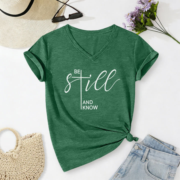 Christianartworkshop Be Still And Know Heather Purple Women's V Neck Tee - Dark Green - 2XL - image 20