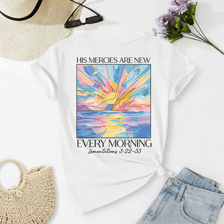 Christianartworkshop Grace Cross Rolled Sleeve Knot Hem Women's V Neck Tee - image 37