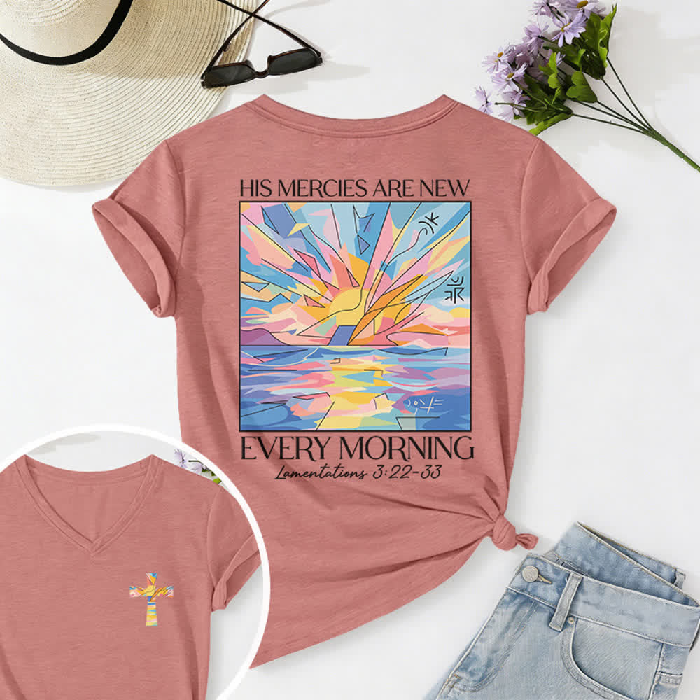 Christianartworkshop Grace Cross Rolled Sleeve Knot Hem Women's V Neck Tee - Pink - 2XL - image 18
