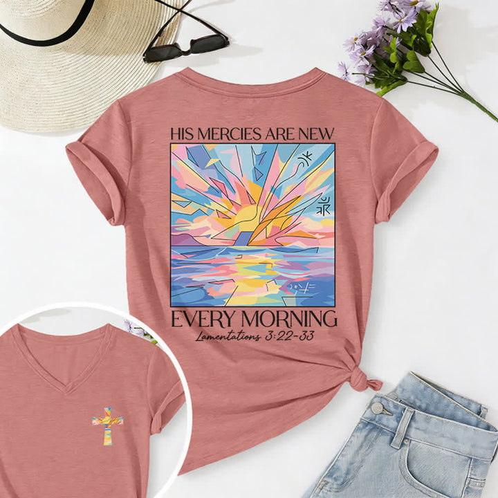Christianartworkshop Grace Cross Rolled Sleeve Knot Hem Women's V Neck Tee - Pink - 2XL - image 18